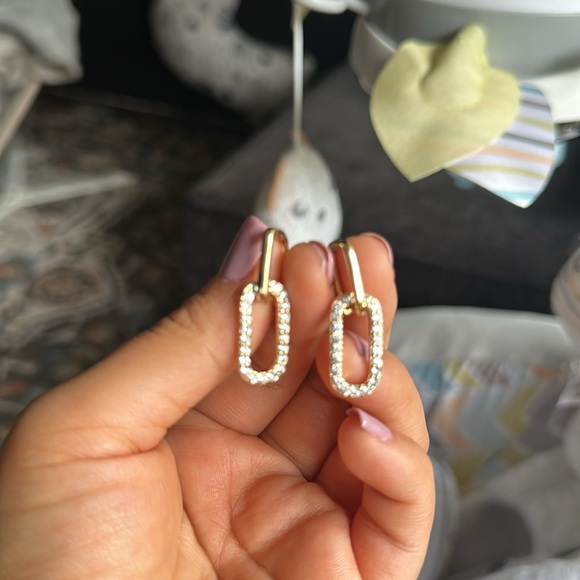 18K Gold-Filled Paperclip CZ Dangle Earrings - Picture 5 of 8